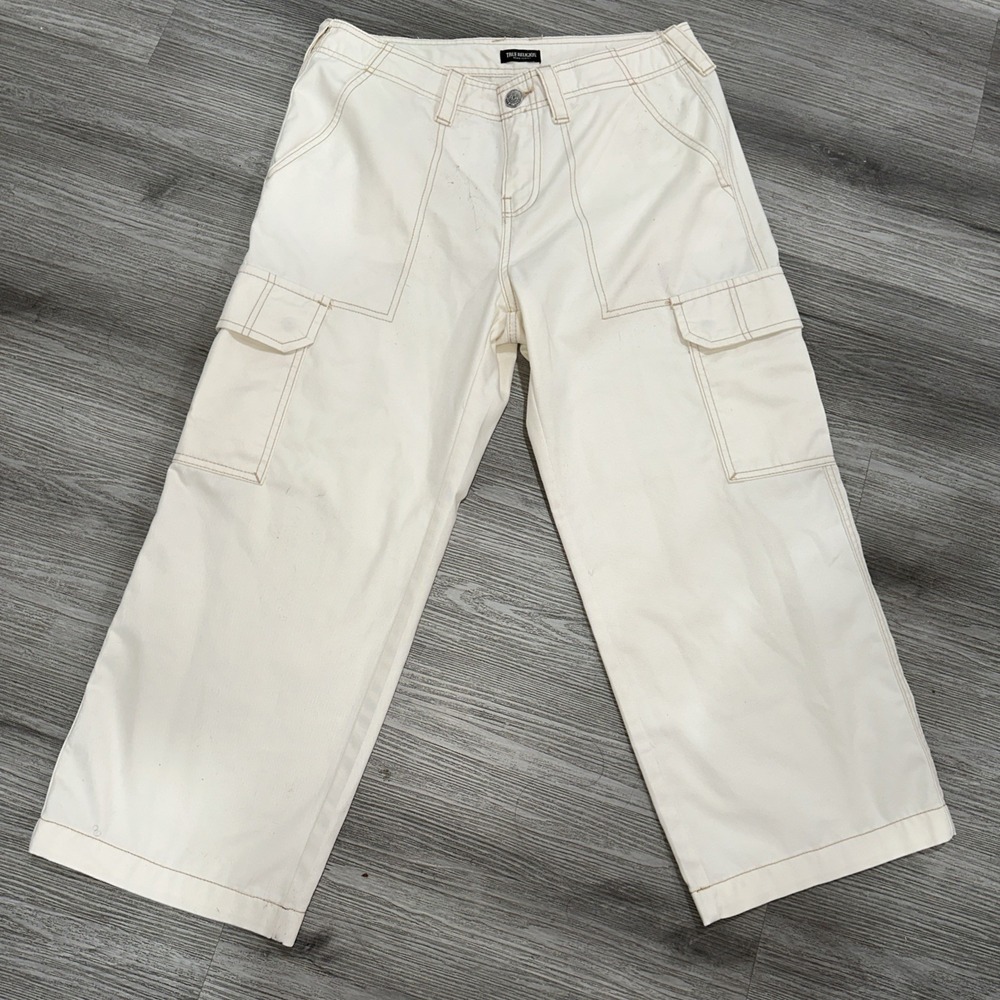 True Religion Military Cargo Pants Winter White Wide Leg Women Size 29 Ankle